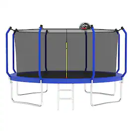 LOVMOR - 12 FT Trampoline with Basketball Hoop and Ladder Recreational Trampoline for Adults