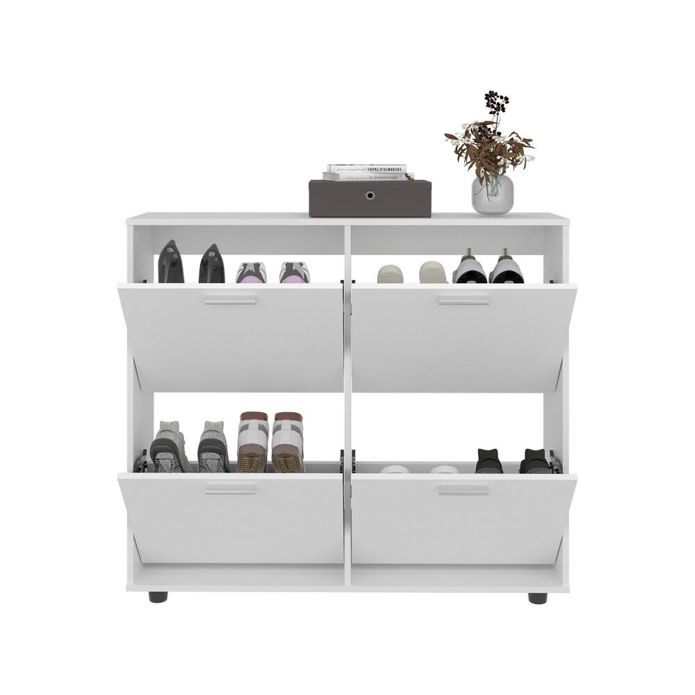 Alt View 3. Loheer - Loheer white 4-door shoe cabinet, MDF modern footwear storage, 43.3-inch - White.