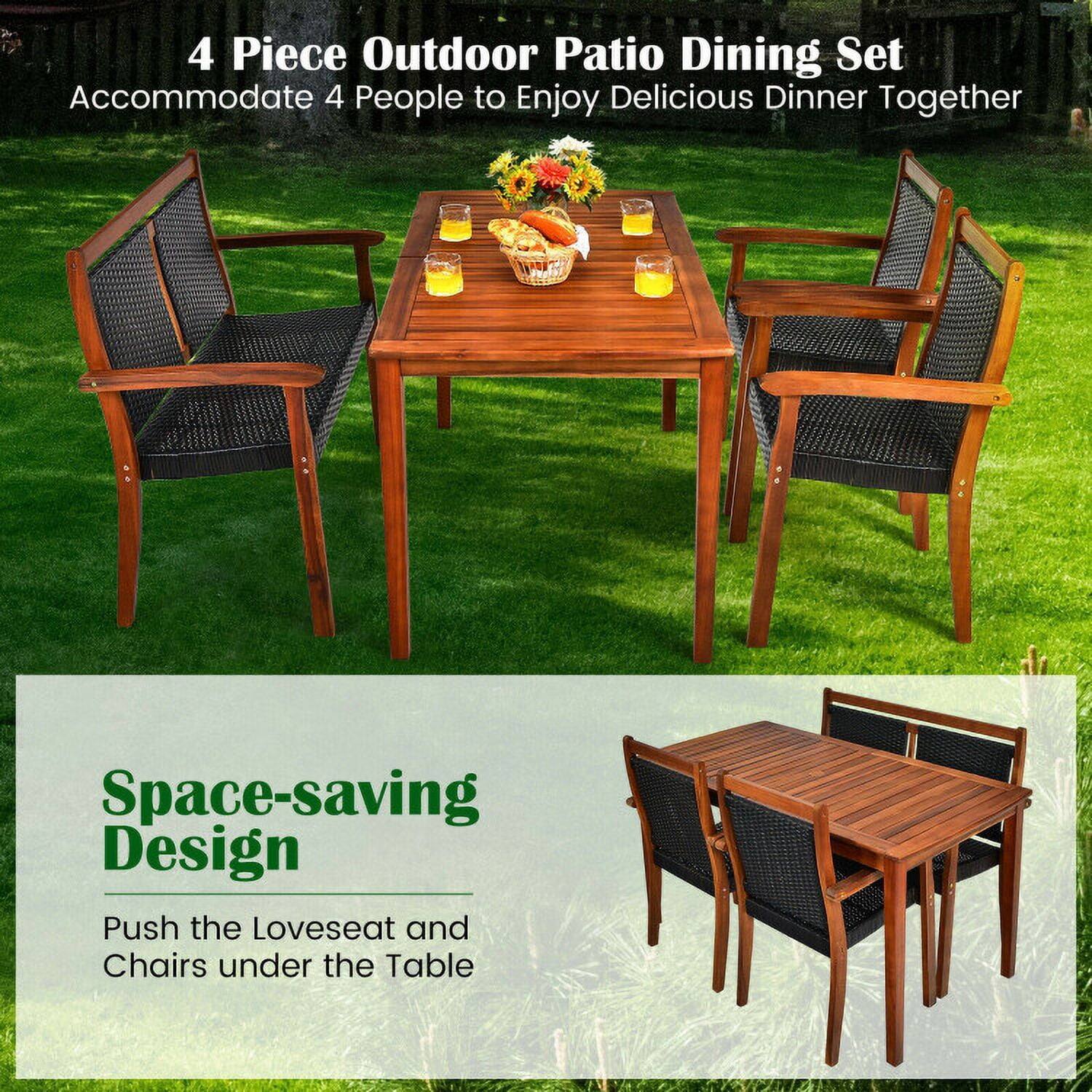4 Piece Outdoor Patio Dining Set  
Accommodate 4 People to Enjoy Delicious Dinner Together  

Space-saving Design  
Push the Loveseat and Chairs under the Table