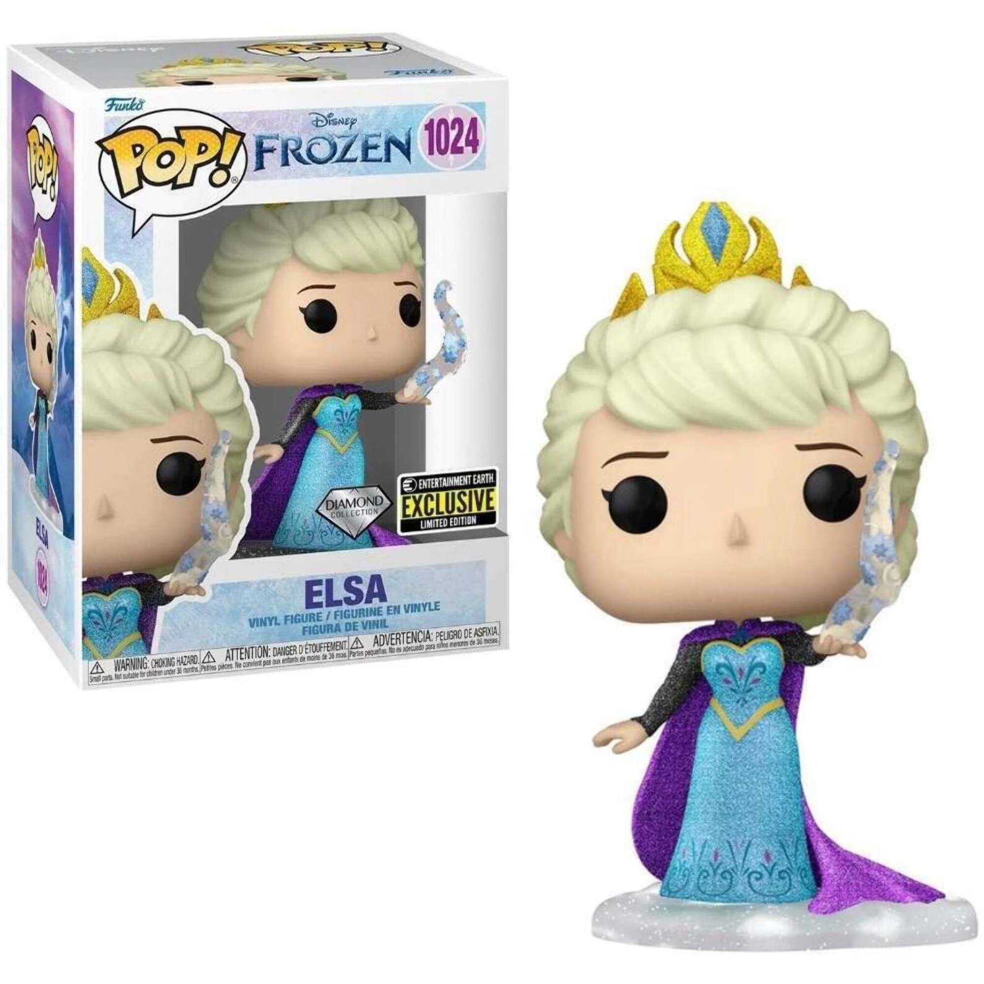 POP!  
Funko Disney FROZEN 1024!  
ENTERTAINMENT EARTH DIAMOND EXCLUSIVE COLLECTION LIMITED EDITION  
ELSA EN VINYLE VINYL FIGURE / FIGURINE FIGURA DE VINIL  
ADVERTENCIA: PELIGRO DE ASPIRACIÓN, 4 25 ATTENTION: DANGER TOUFFEMENT), Patas KING HATARD, 4 WARNING