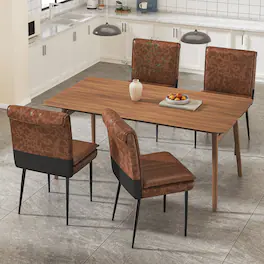 Vecelo - Dining Chairs Set of 4, Foldable PU Leather Kitchen Table Chairs with and Padded Seat for Dining Room/Living Room - Brown
