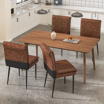 Front. Vecelo - Dining Chairs Set of 4, Foldable PU Leather Kitchen Table Chairs with and Padded Seat for Dining Room/Living Room - Brown.