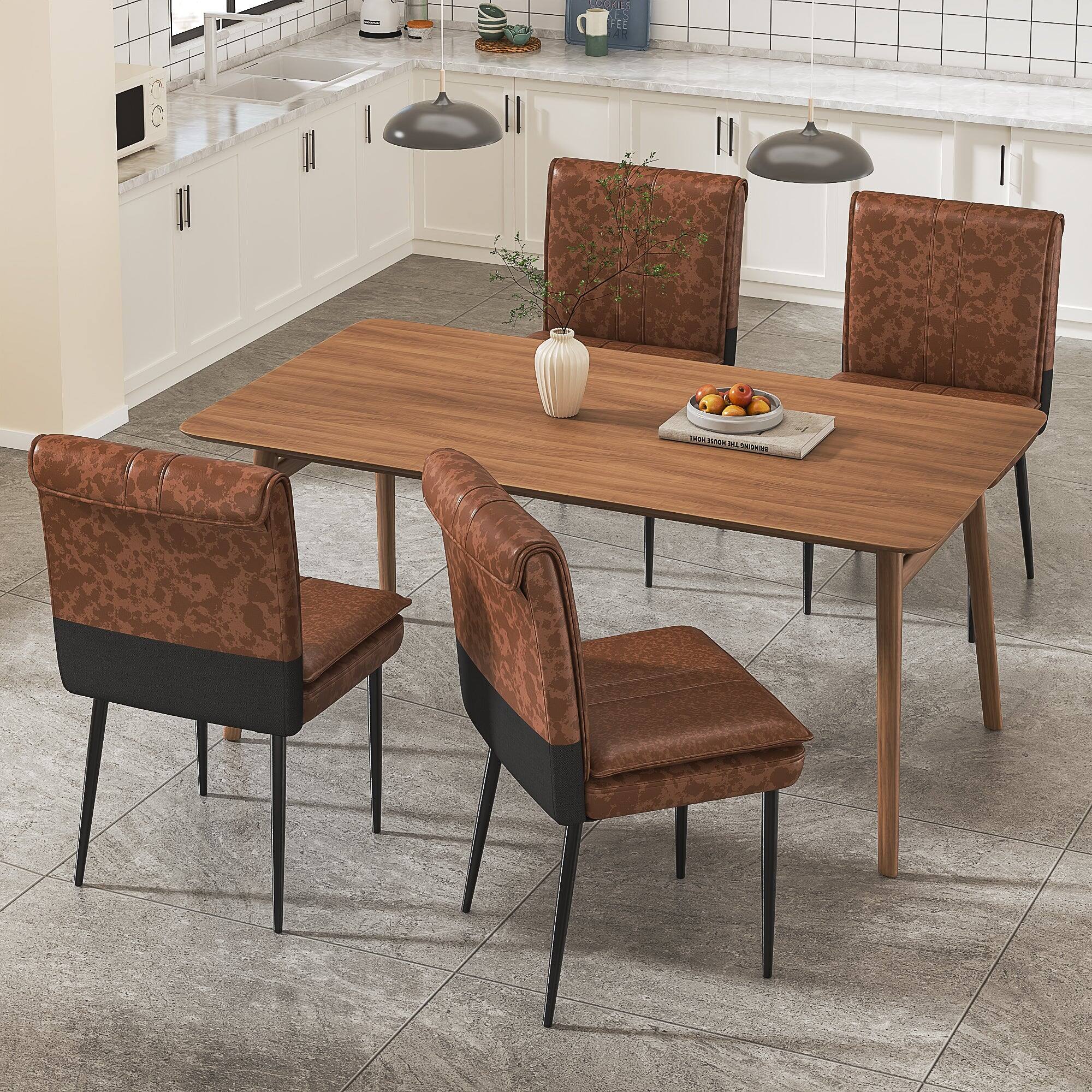 Front. Vecelo - Dining Chairs Set of 4, Foldable PU Leather Kitchen Table Chairs with and Padded Seat for Dining Room/Living Room - Brown.