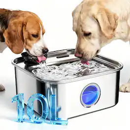 Oneisall - 10L/338oz Stainless Steel Automatic Dog Water Fountain Large Pet Fountain For Multi Cats with 3 Filter - Silver