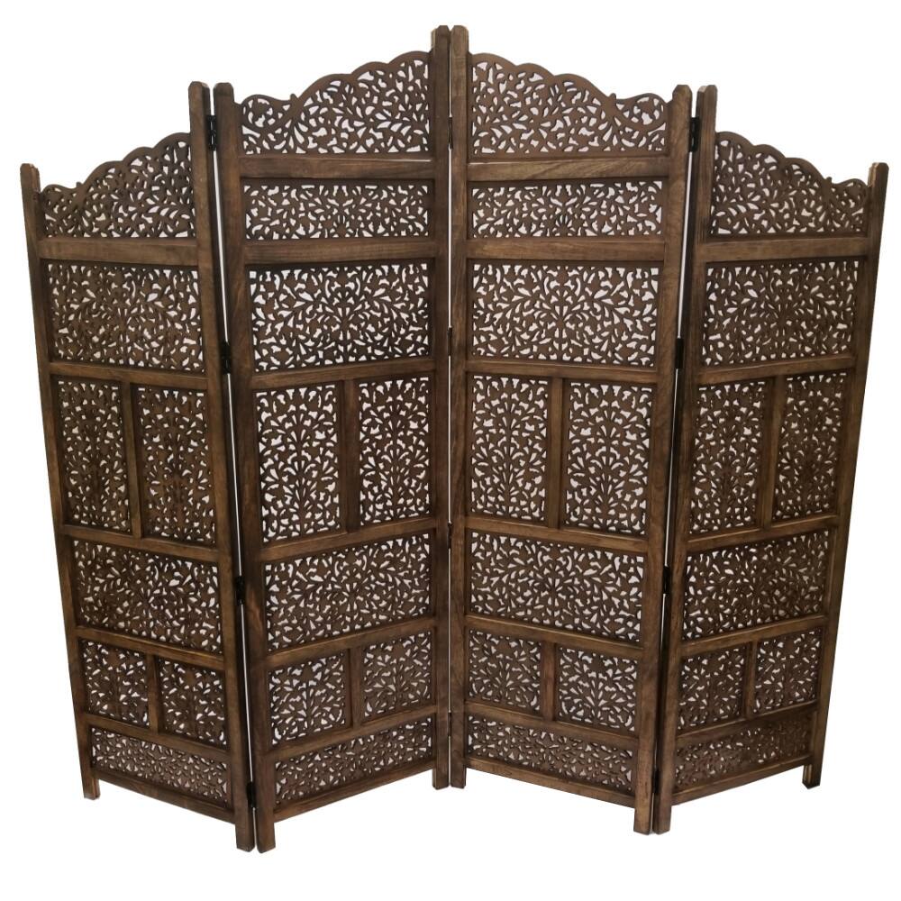 Alt View 5. Manhattan Lane - Benzara Hand Carved Foldable 4 Panel Wooden Partition Screen/RoomDivider - Brown.
