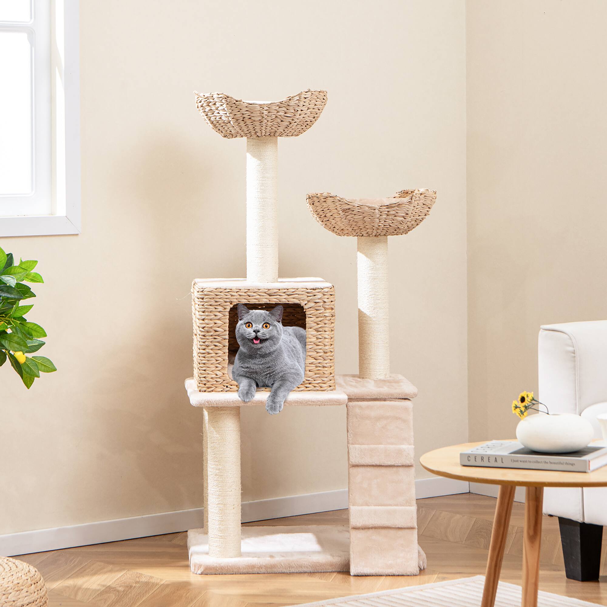 Alt View 2. Gymax - Gymax 48'' Cattail Cat Tower w/ Sisal Scratching Posts Perch Condo Basket Bed Ladder - GYM15021.