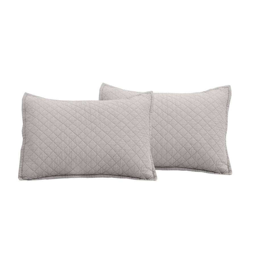 Left. Hivvago - Full/Queen Lightweight Cotton Linen Grey Textured Reversible 3-Piece Quilt Set - Grey.