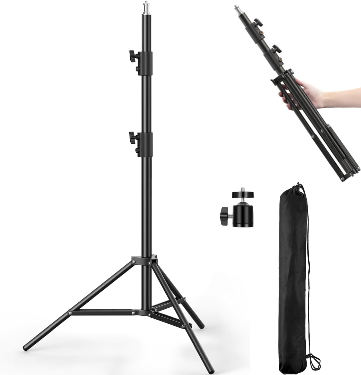 Front. Schertz - 110" Portable Aluminum Photography Light Stand, Heavy-Duty Reverse Folding Tripod with Travel Bag for Cameras, Video, So.