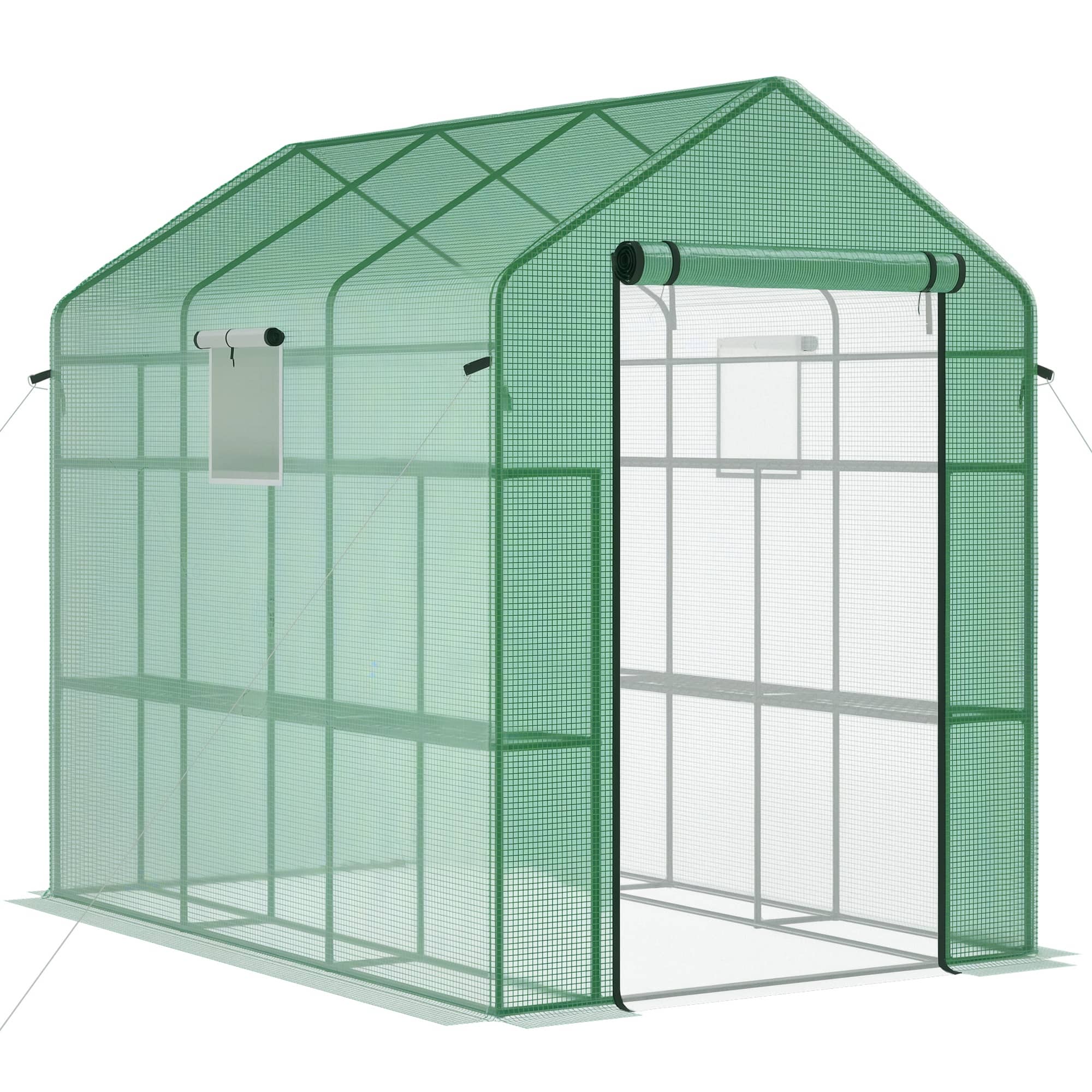 Outsunny - 7' x 5' x 6' Walk-in Greenhouse for Outdoors with Mesh Door and Windows, 18 Shelf Hot House with Trellis, Plant Labels price history on PriceWatchPro
