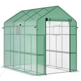 Outsunny - 7' x 5' x 6' Walk-in Greenhouse for Outdoors with Mesh Door and Windows, 18 Shelf Hot House with Trellis, Plant Labels