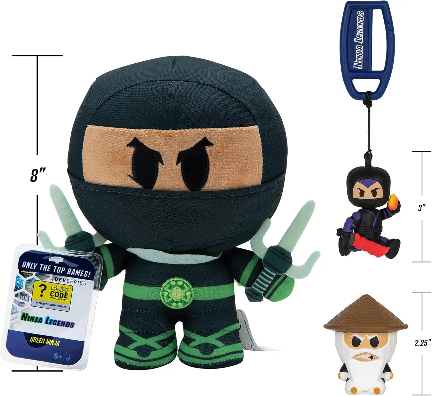 I 8" LEGENDS NONJA 3" ONLY THE TOP GAMES! DEVSERIES EXCLUSIVE ENOL ? CODE S - JNOSDE NINJA LEGENDS GREEN NINJA 6+ J 2.25"