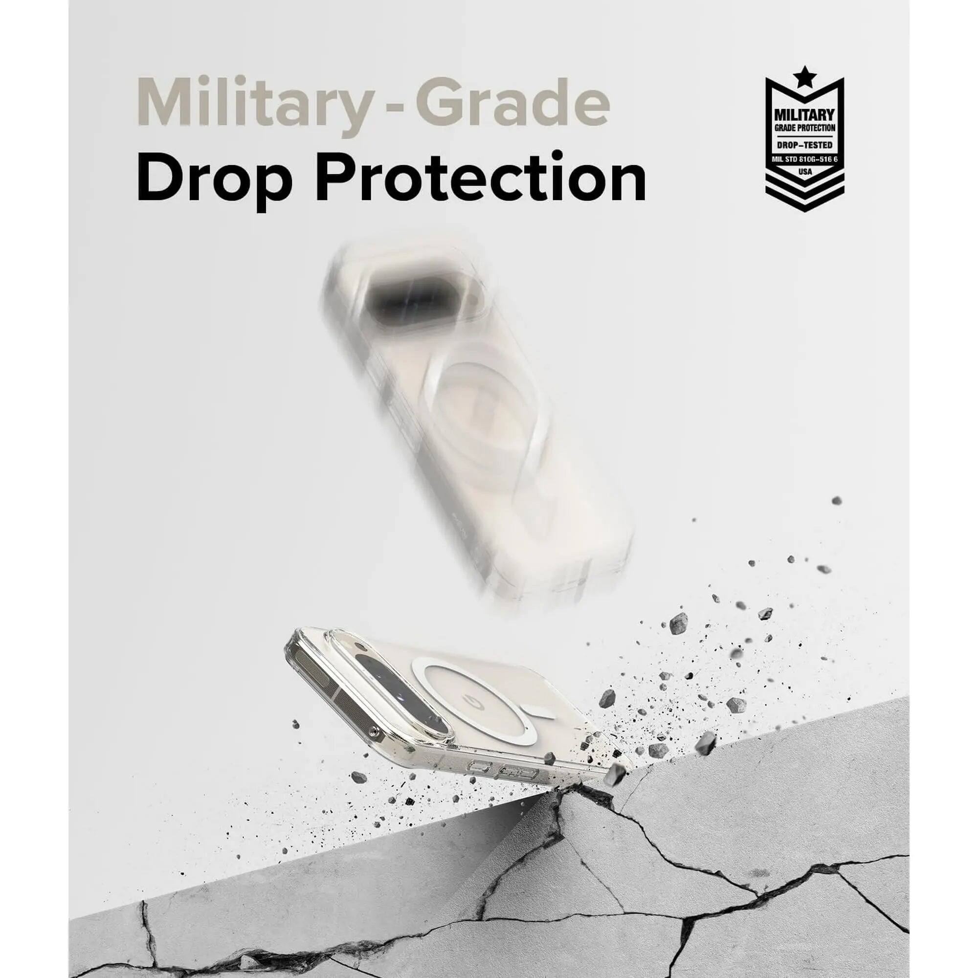 Military-Grade Drop Protection  
MILITARY GRADE PROTECTION DROP-TESTED VOL STD 610G-516 6 USA