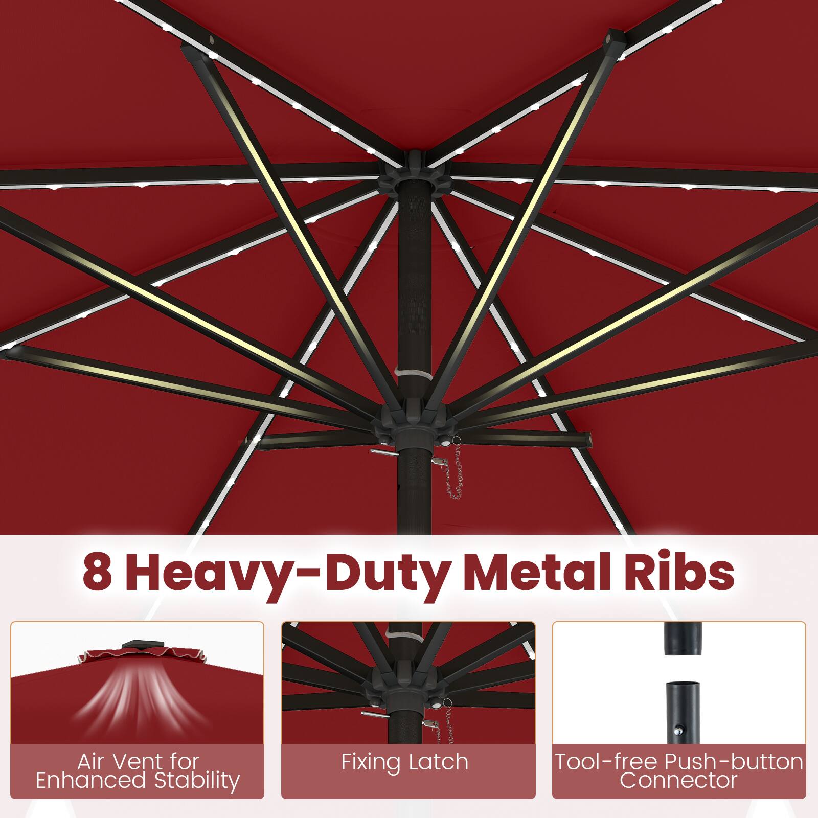 8 Heavy-Duty Metal Ribs Air Vent for Enhanced Stability Fixing Latch Tool-free Push-button Connector