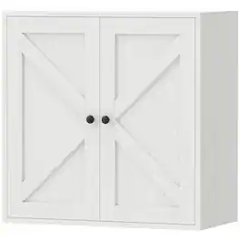 Homcom - Wall Cabinet, Farmhouse Bathroom Cabinet Wall Mount with 2 Shelves - White wood grain
