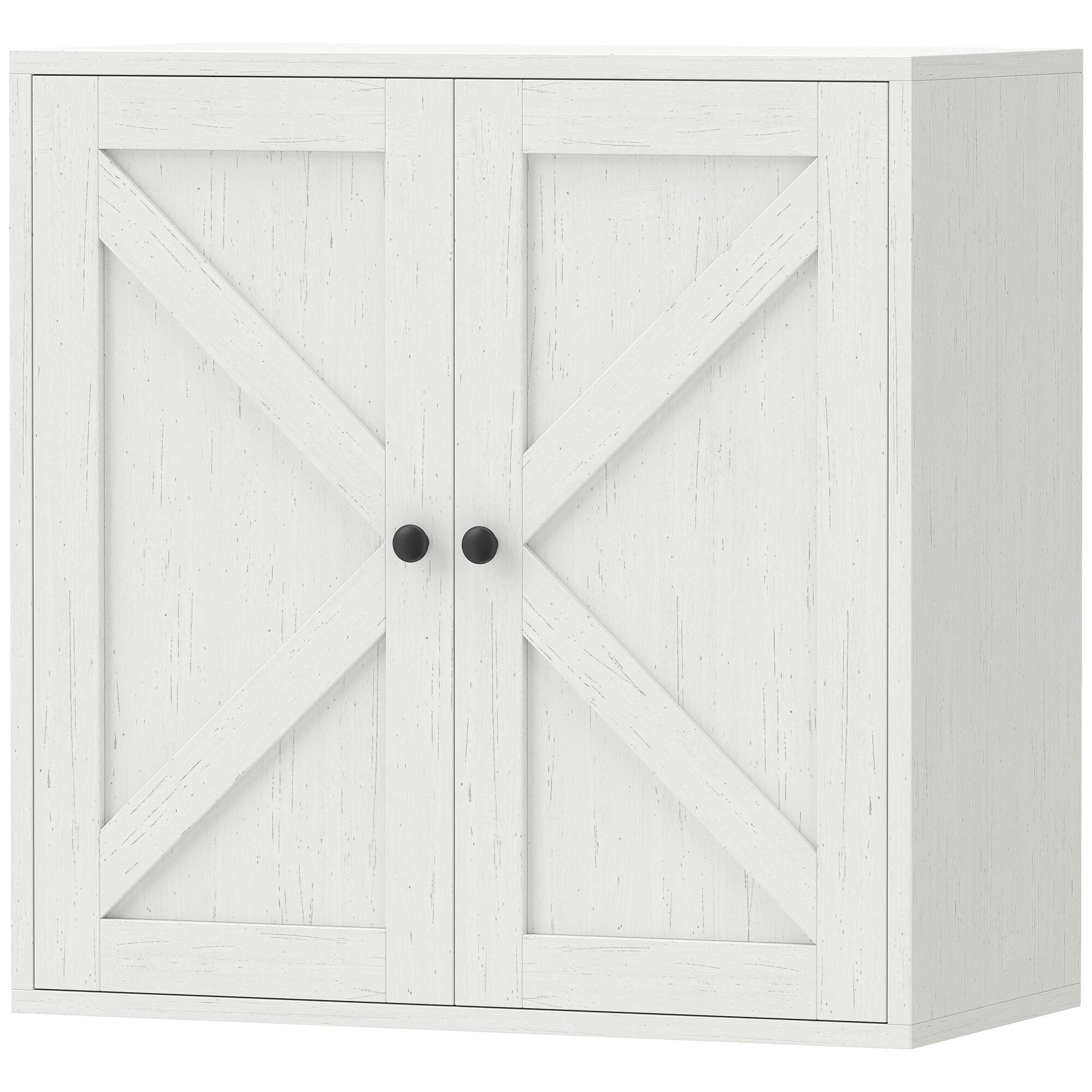 Front. Homcom - Wall Cabinet, Farmhouse Bathroom Cabinet Wall Mount with 2 Shelves - White wood grain.