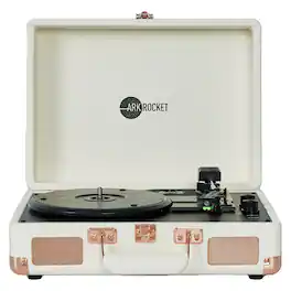 Arkrocket - Curiosity III Suitcase Bluetooth Record Player Turntable built-in Speakers - Cream Rose Gold
