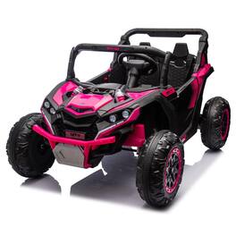 BreeBe - 24V Two-Seater Kids Ride-On UTV with Parents Remote, Suspension, LED Lights, Music, USB, Bluetooth, Storage, Age 3+ - Pink