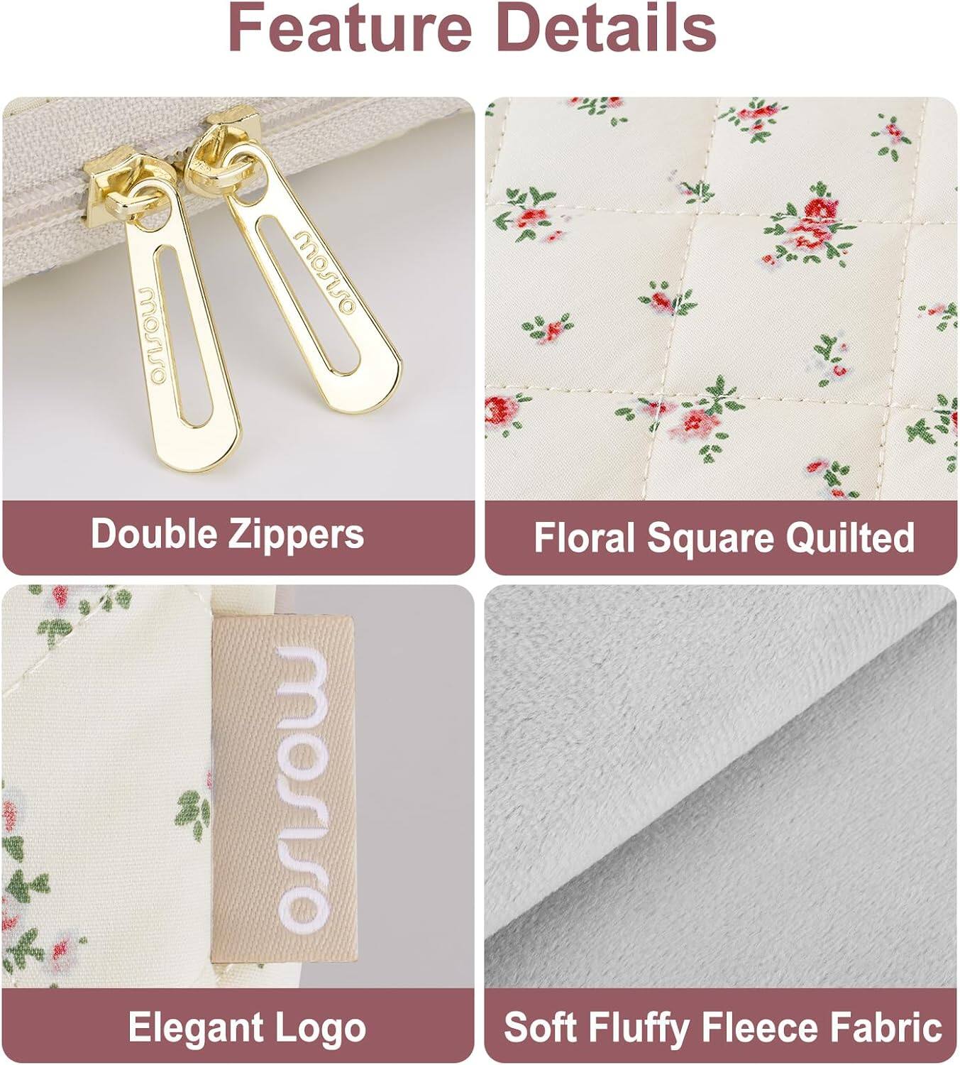 Feature Details

- Double Zippers
- Floral Square Quilted
- Elegant Logo
- Soft Fluffy Fleece Fabric