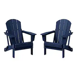 WestinTrends - Malibu Outdoor HDPE Folding Poly Adirondack Chairs (Set of 2) - Navy Blue