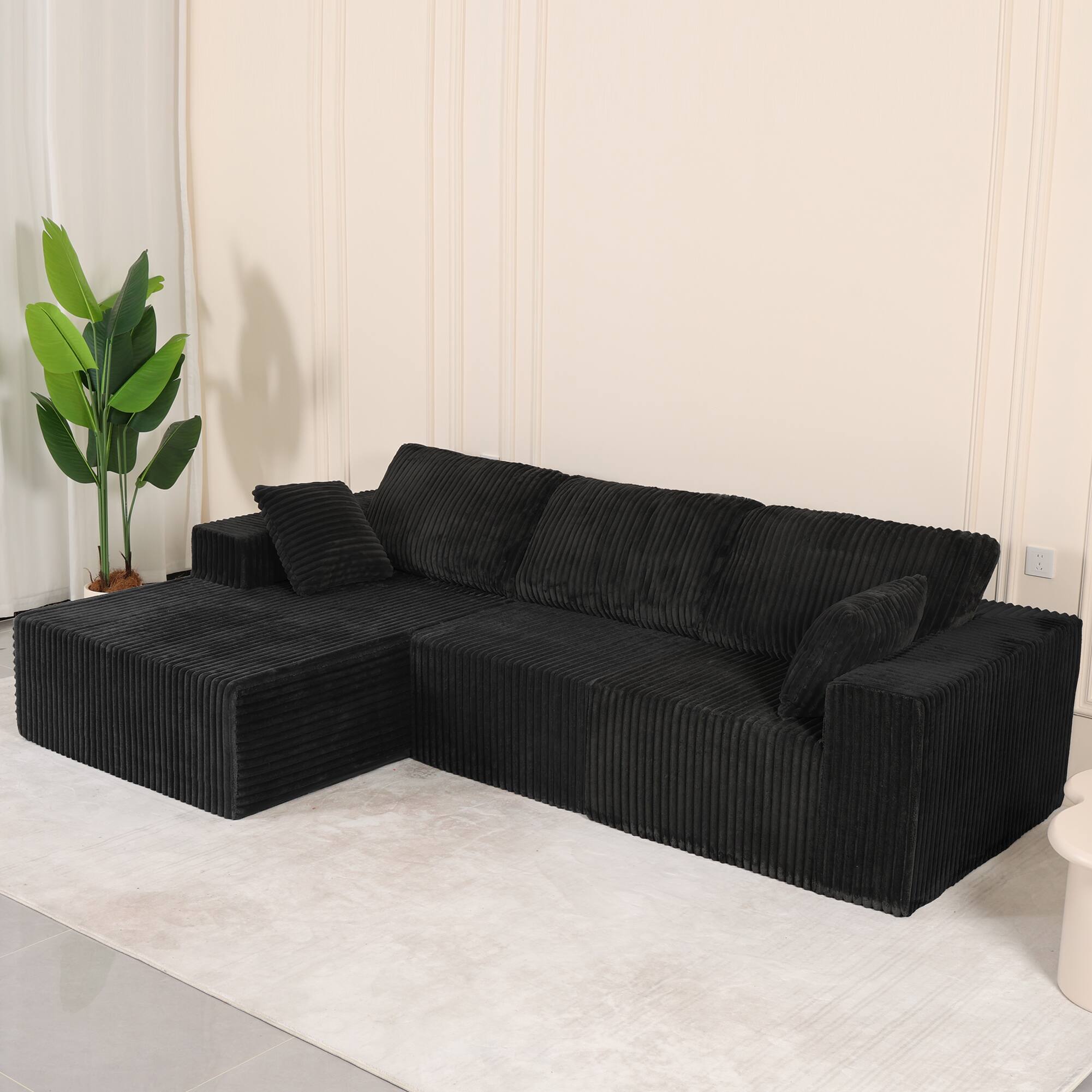 Angle. Anysun - 107.5" Modular Left Facing Cloud Combination Sofa – L-Shaped Living Room Sofa with Recliner, Modern Minimalist Design - Black.