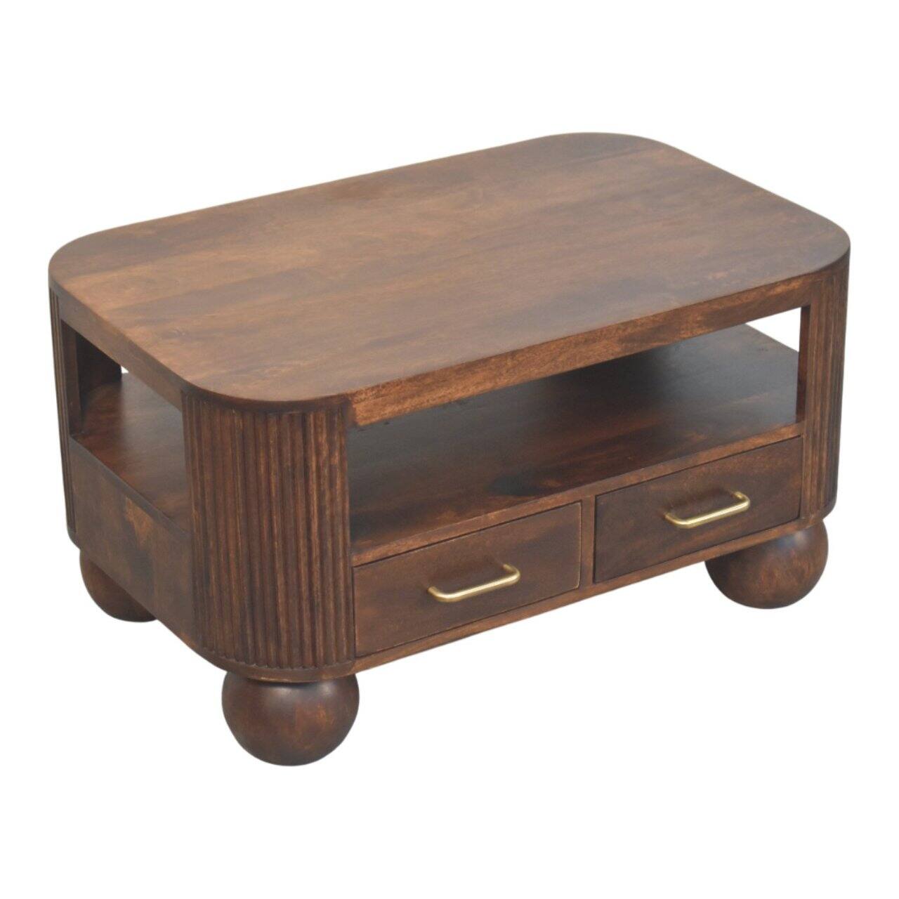Alt View 1. Artisan Furniture - Artisan Furniture Solid Wood Sphere Leg Coffee Table, 2 Drawers, Brown - Brown.