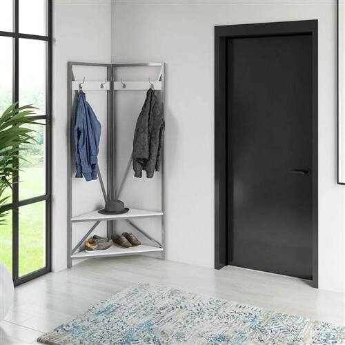 Alt View 1. SlickBlue - Modern Metal Hall Tree Coat Rack with White Seat & Shoe Storage Bench - Black, White.