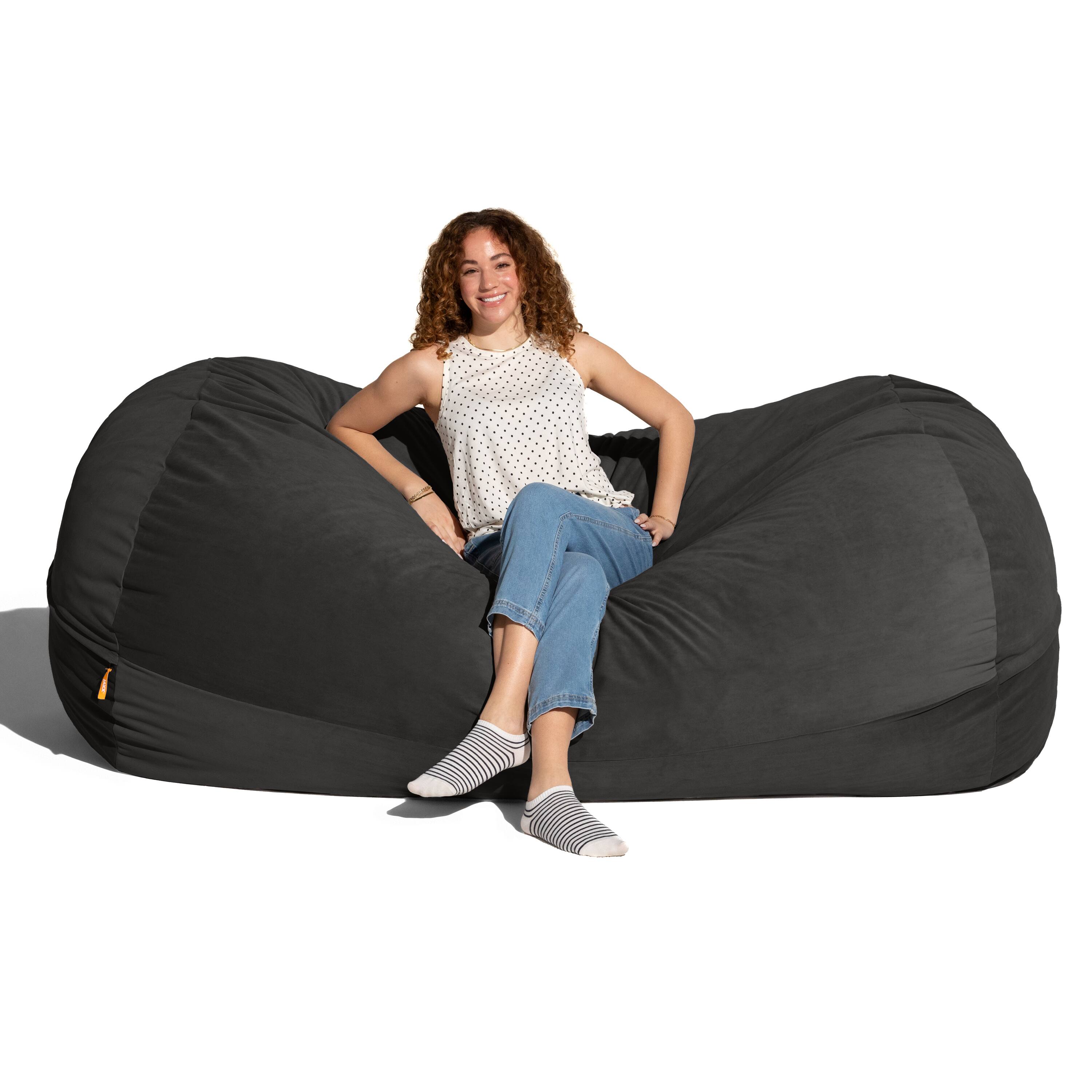 Angle. Jaxx - Jaxx Grand Lounger 7 Foot Bean Bag Sofa -Lush Velvet Black - Lush Velvet Black.