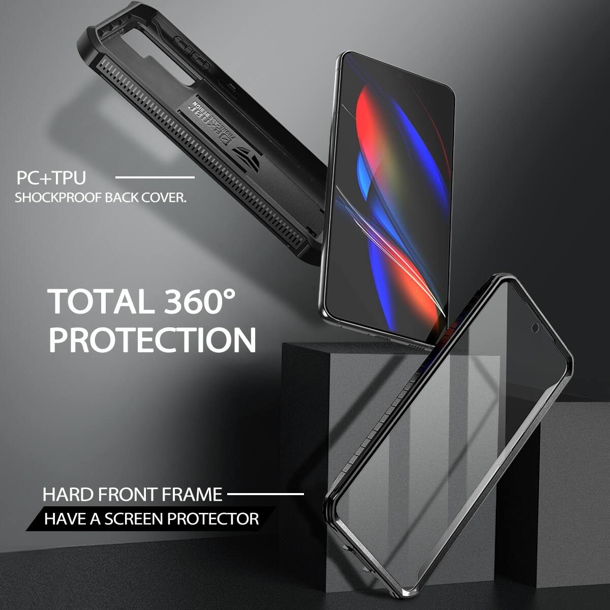 PC+TPU SHOCKPROOF BACK COVER.  
TOTAL 360° PROTECTION  
HARD FRONT FRAME  
HAVE A SCREEN PROTECTOR