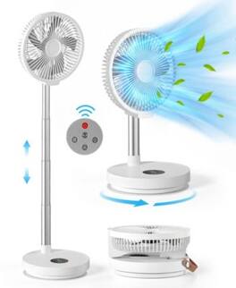 Sugift - Portable Rechargeable Pedestal Fan 10in With Remote 7200mAh Battery Foldable Oscillating Table Desk Fan - White