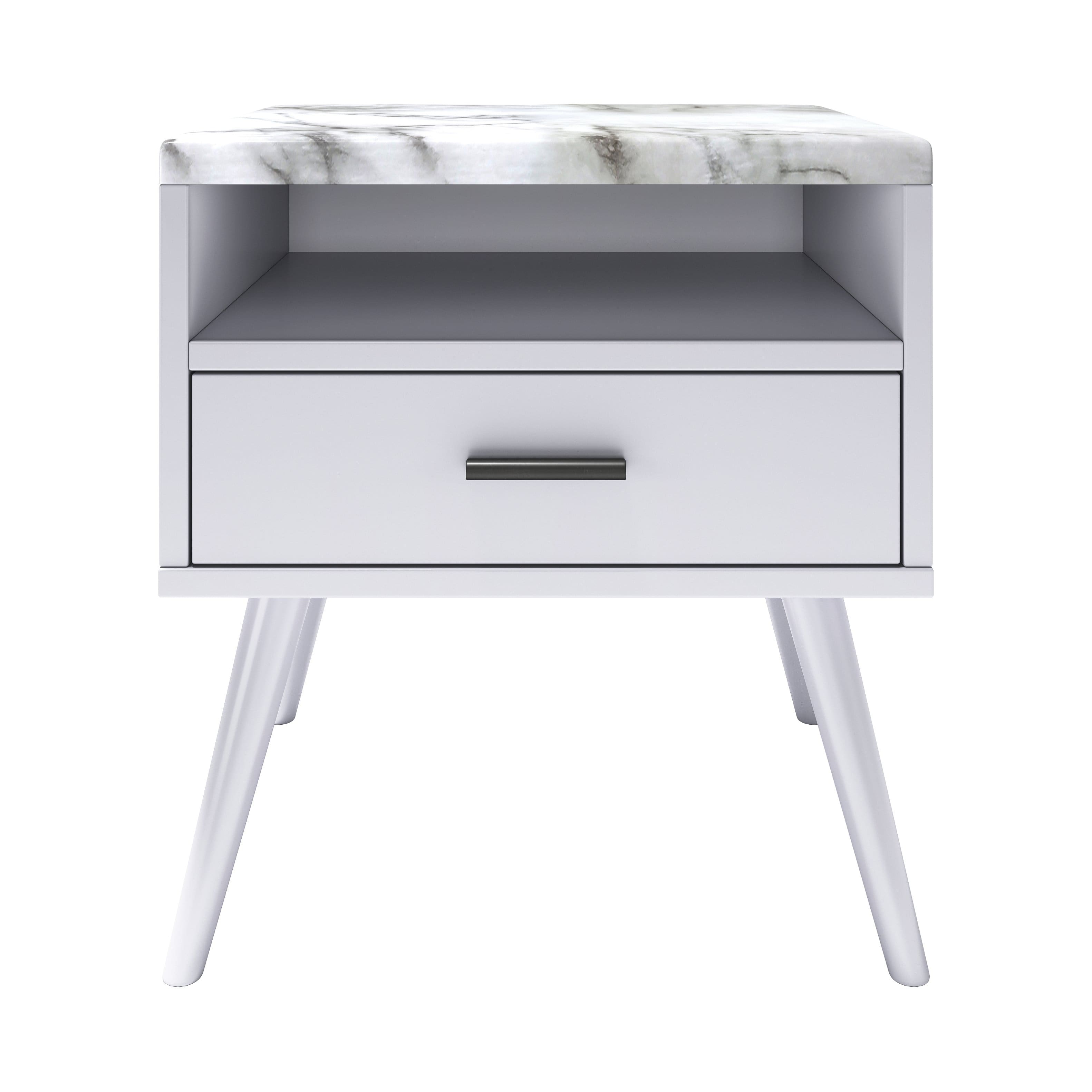 Boyd Sleep - 21.6" Faux Marble Top Marcello Mid Century Nightstand - White