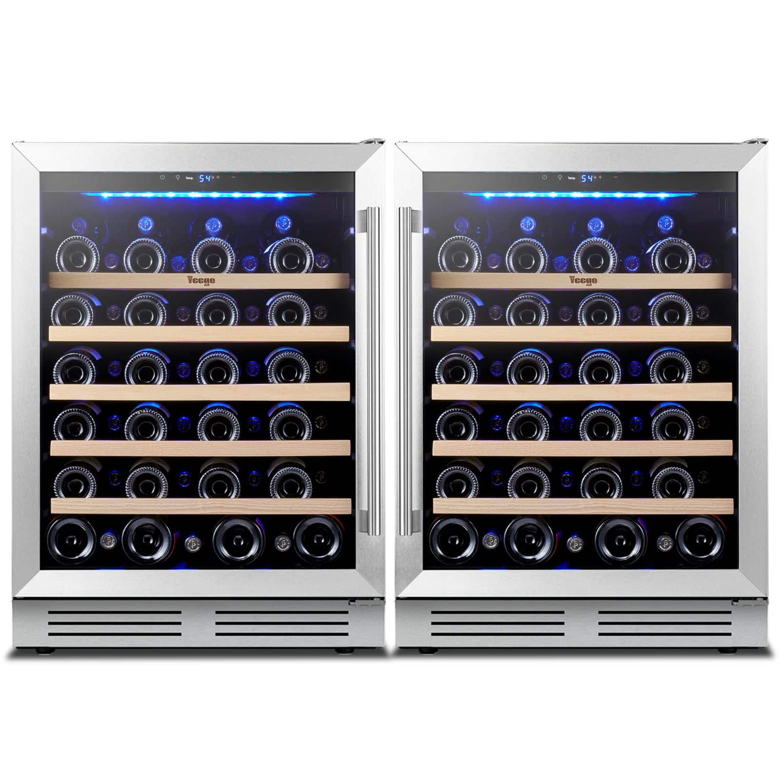 Yeego - 48 inch Dual Zone Wine Cooler Refrigerator ，104-Bottle Wine Fridge with Digital 40-65°F ， Built-in/Freestanding - Stainless Steel