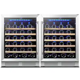 Yeego - 48 inch Dual Zone Wine Cooler Refrigerator ,104-Bottle Wine Fridge with Digital 40-65°F , Built-in/Freestanding - Stainless Steel