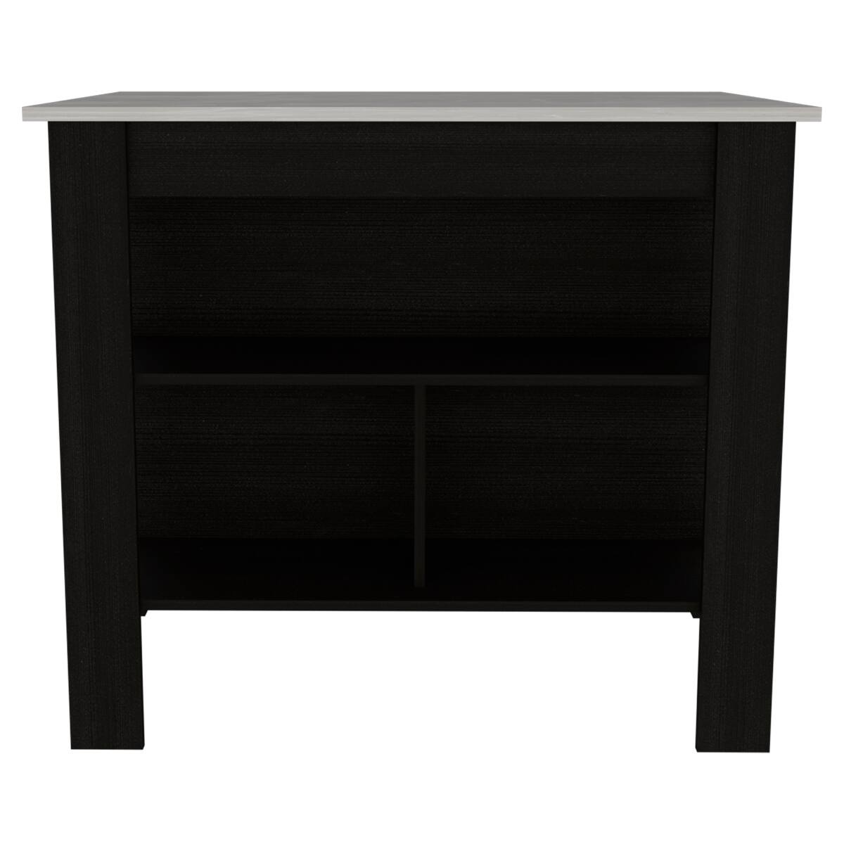 Angle. Loheer - Loheer Black and Ibiza Marble Kitchen Island with Three Shelves - Black and Ibiza Marble.