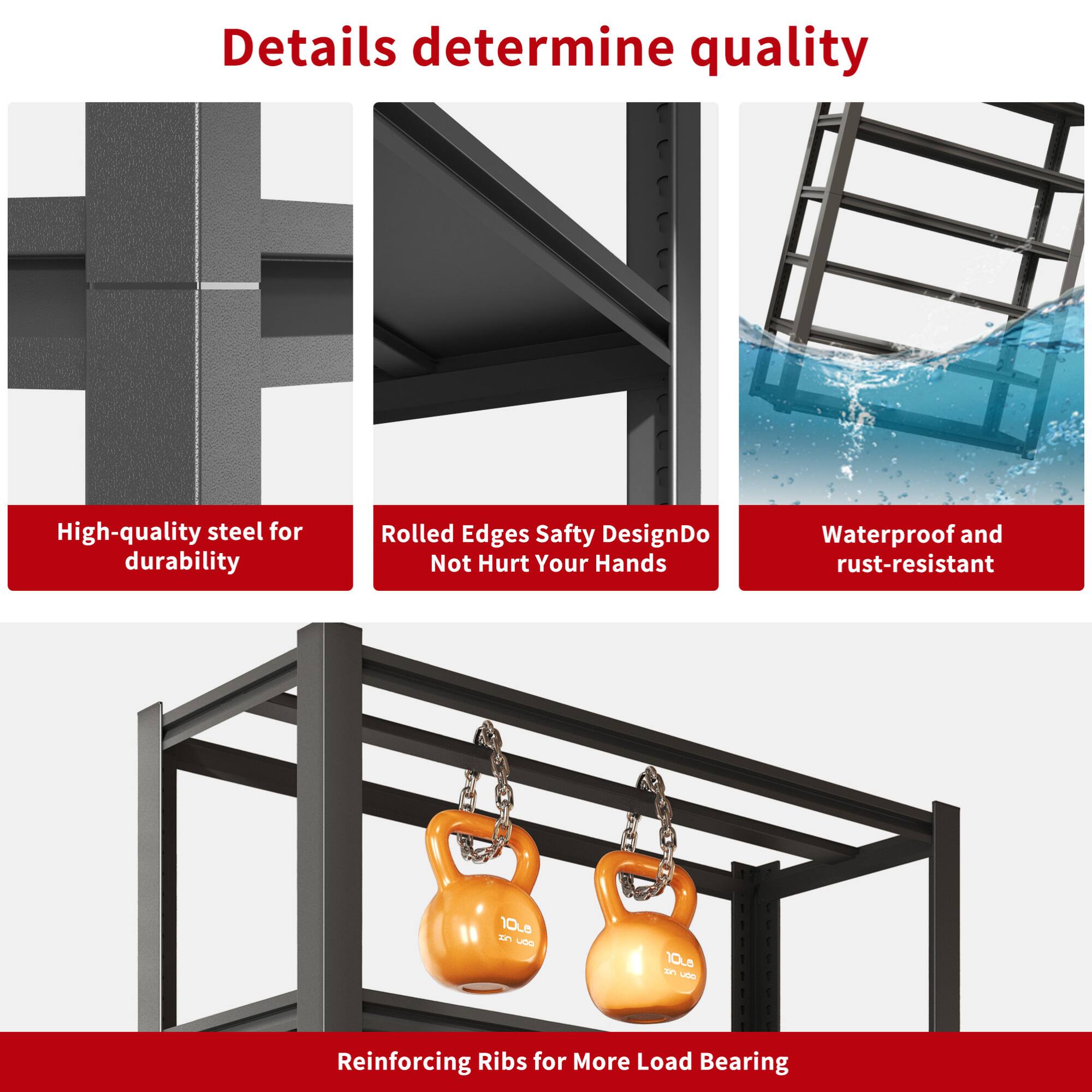 Details determine quality

- High-quality steel for durability
- Rolled Edges Safety Design Do Not Hurt Your Hands
- Waterproof and rust-resistant
- Reinforcing Ribs for More Load Bearing