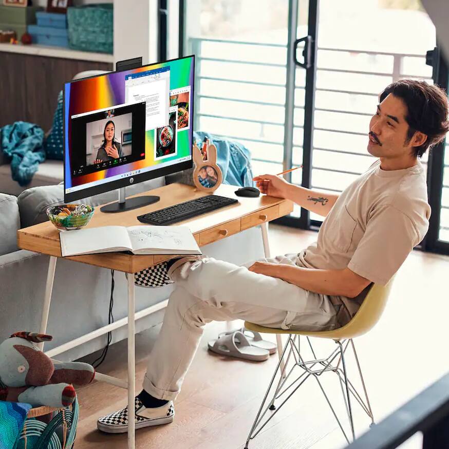 Alt View 5. HP - HP 27 All-in-One 27 FHD (AMD Ryzen 7 7730U, 64GB DDR4, 4TB PCIe SSD, AMD Radeon, Win 11 Pro) w/USB Hub - Jet Black.