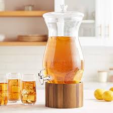 Angle. Style Setter - Glass Beverage Dispenser 206.25 OZ. with Wooden Base - Clear.