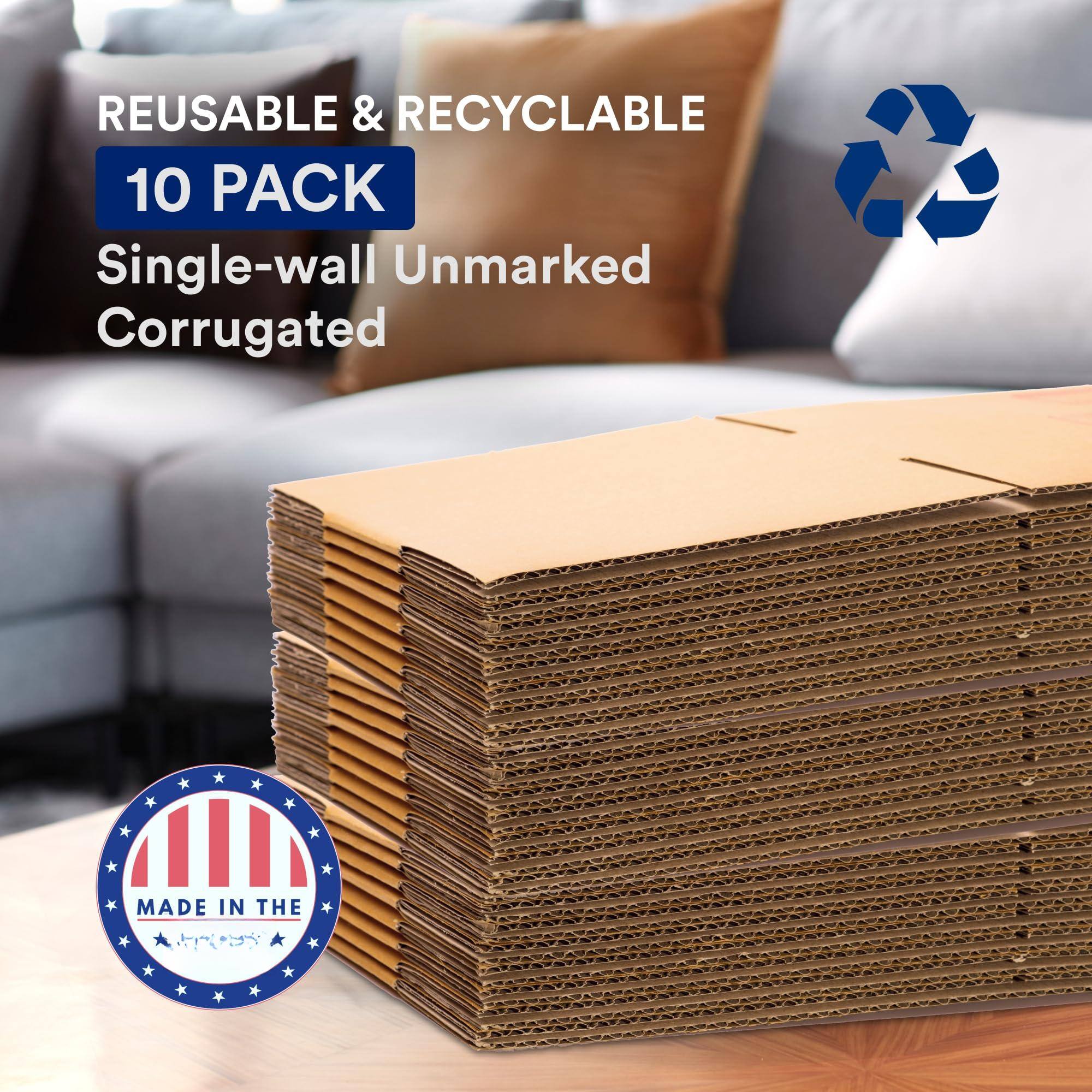 REUSABLE & RECYCLABLE  
10 PACK  
Single-wall Unmarked Corrugated  

MADE IN THE USA