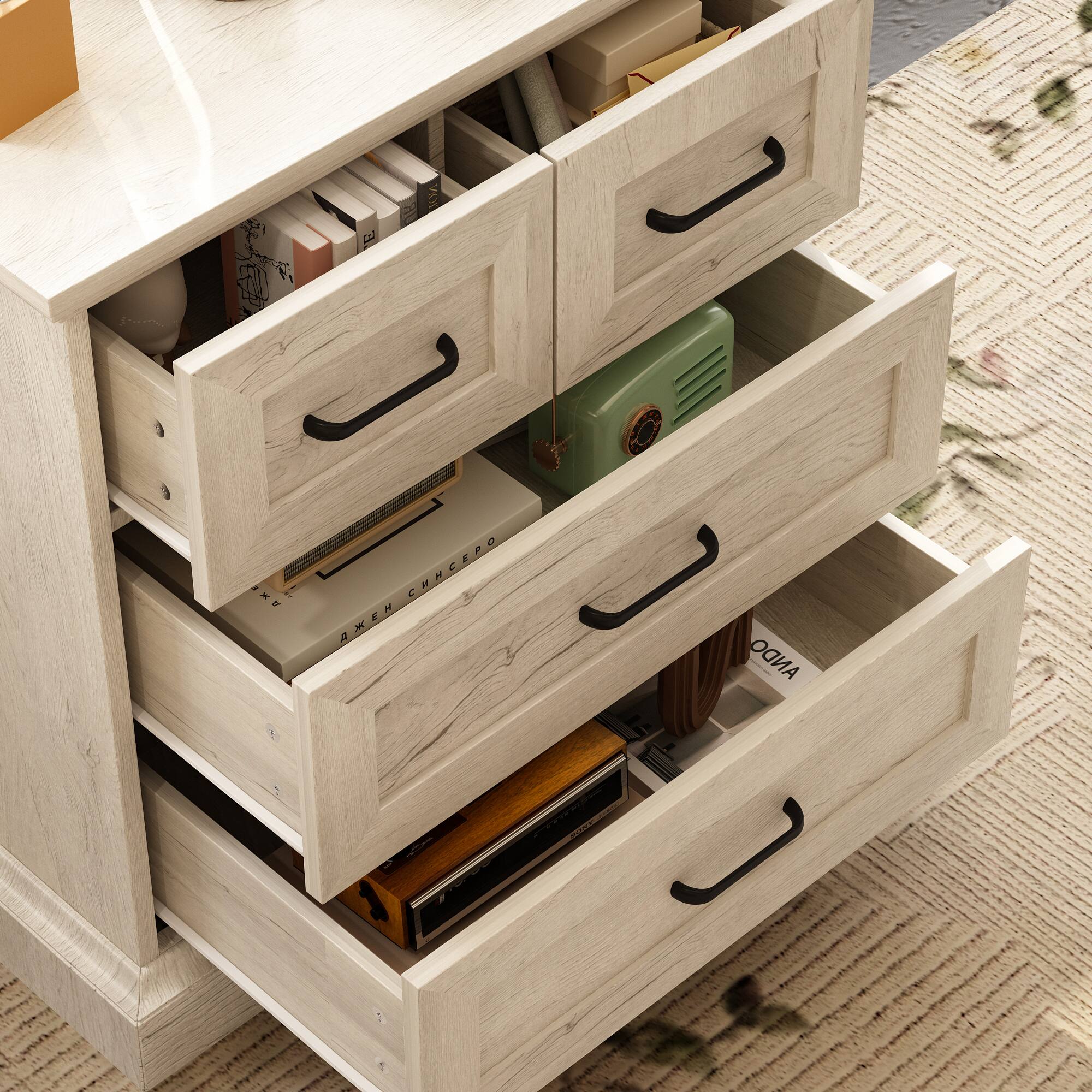 Alt View 5. FUFU & GAGA - FUFU&GAGA Light Wood 4 - Drawer Nightstand: Rustic - Modern Storage - Gray.