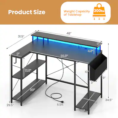 AODK Gaming Desk With LED Lights & Power Outlet, 40 Inch Computer Desk With Drawer