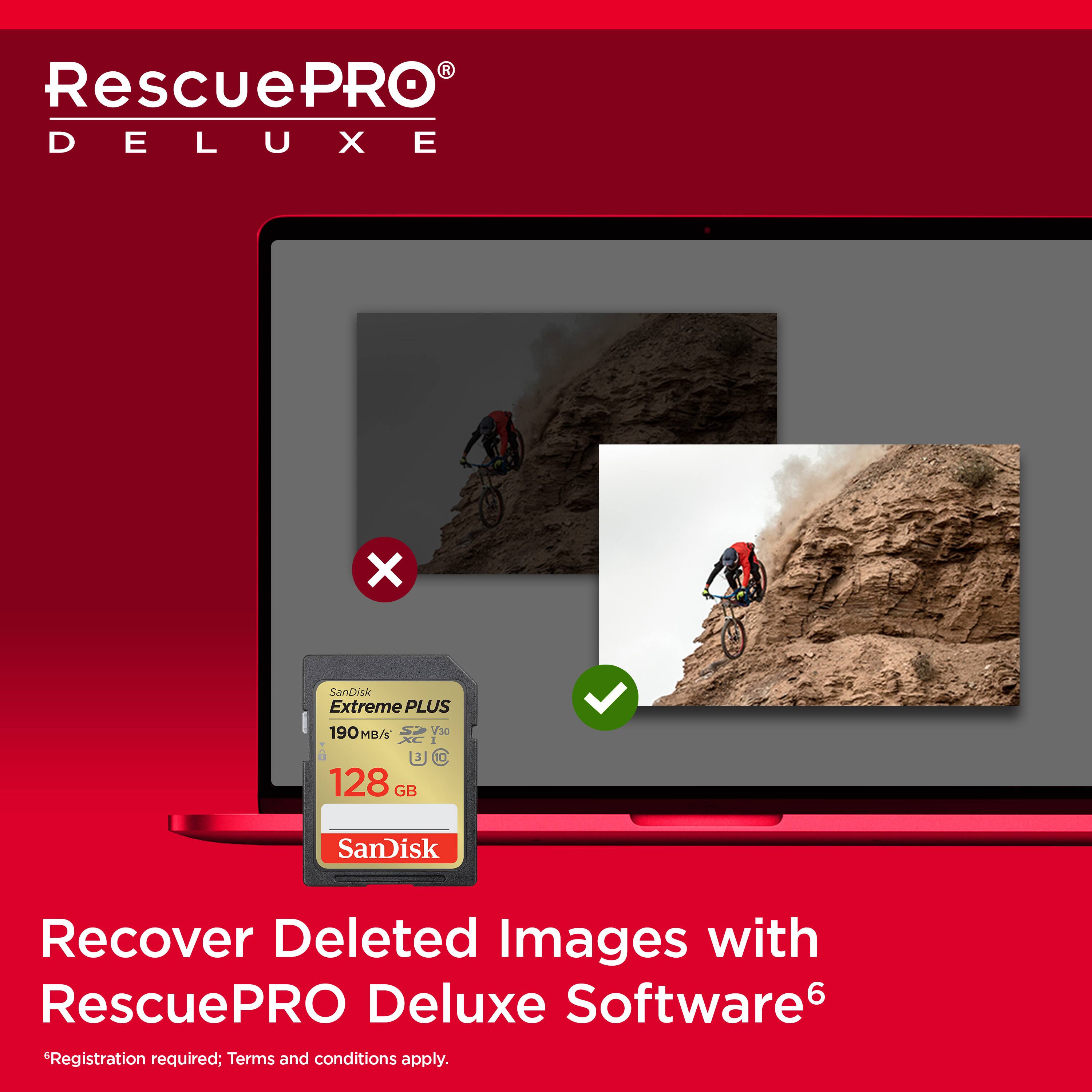 RescuePRO DELUXE Recover Deleted Images with RescuePRO Deluxe Software SanDisk Extreme PLUS 190 MB/s V30 128 GB