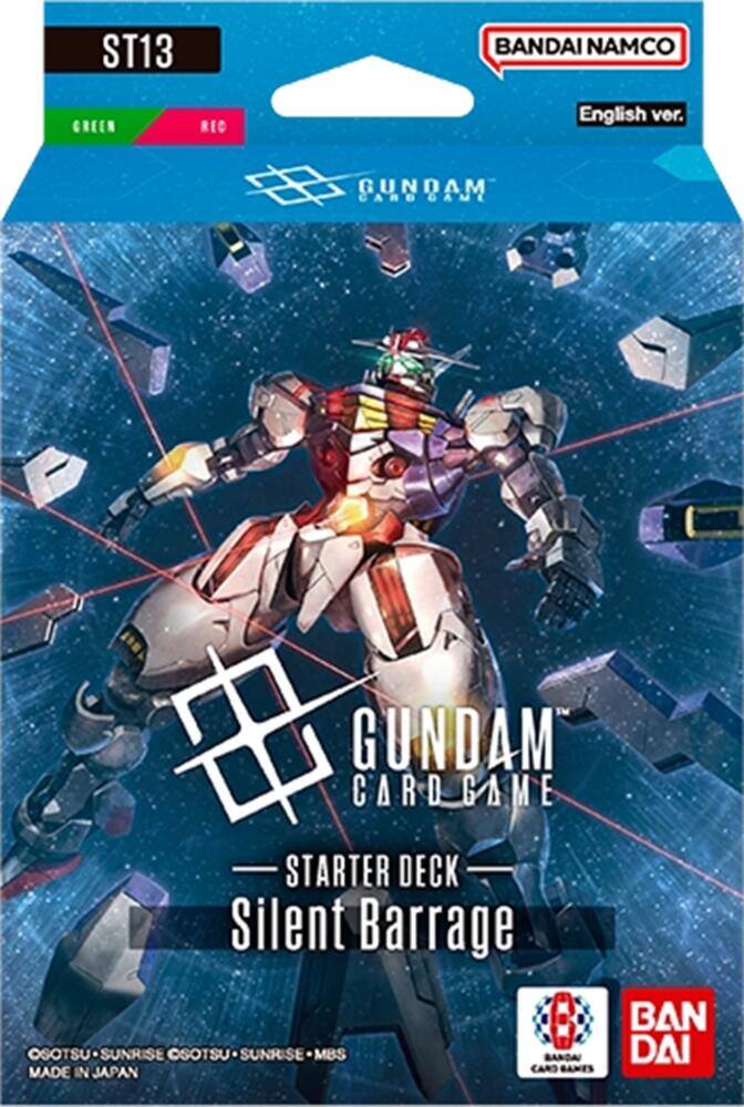 ST13  
BANDAI NAMCO  
English ver.  
GUNDAM  
GUNDAM CARD GAME  
STARTER DECK Silent Barrage  
OSOTSU SUNRISE SOTSU SUNRISE MBS  
BANDAI MADE IN JAPAN