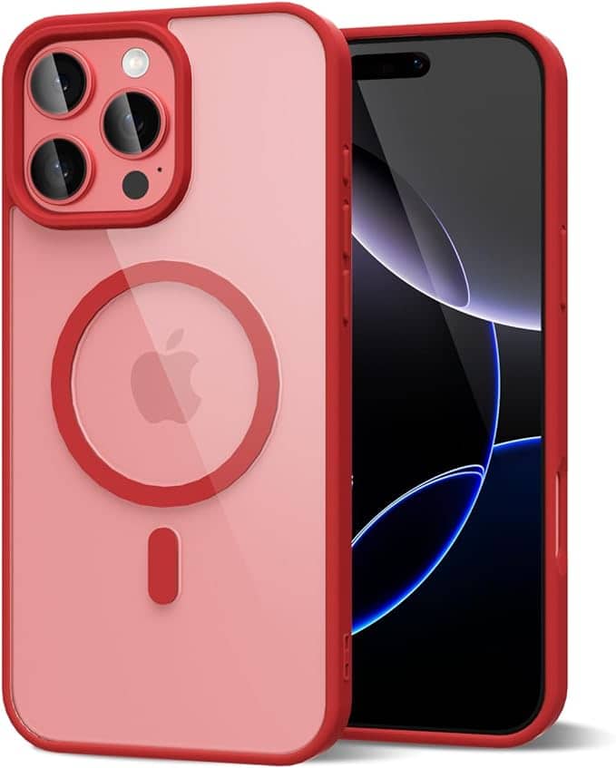 Front. Entronix - Entronix Magnetic Case for iPhone 12/12 Pro - Clear Back with Soft Matte Frame - Red.