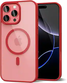 Entronix - Magnetic Case for iPhone 12/12 Pro - Clear Back with Soft Matte Frame - Red