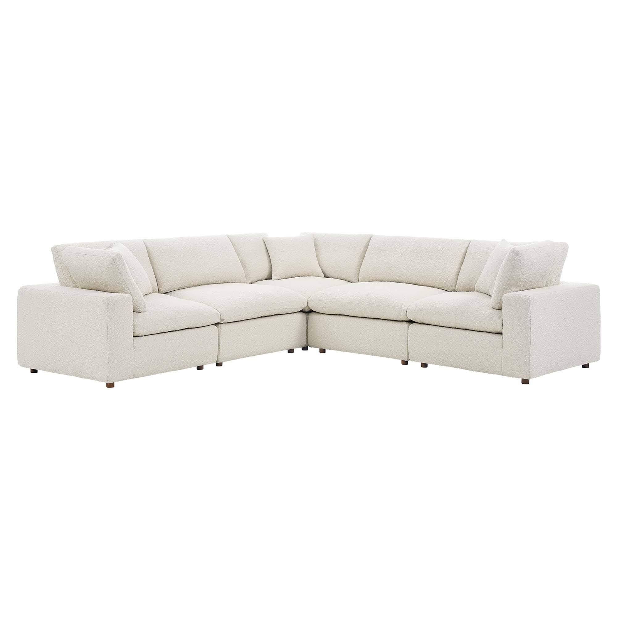 Commix 5-Piece Down Filled Overstuffed Boucle Sectional Sofa by Modway - White