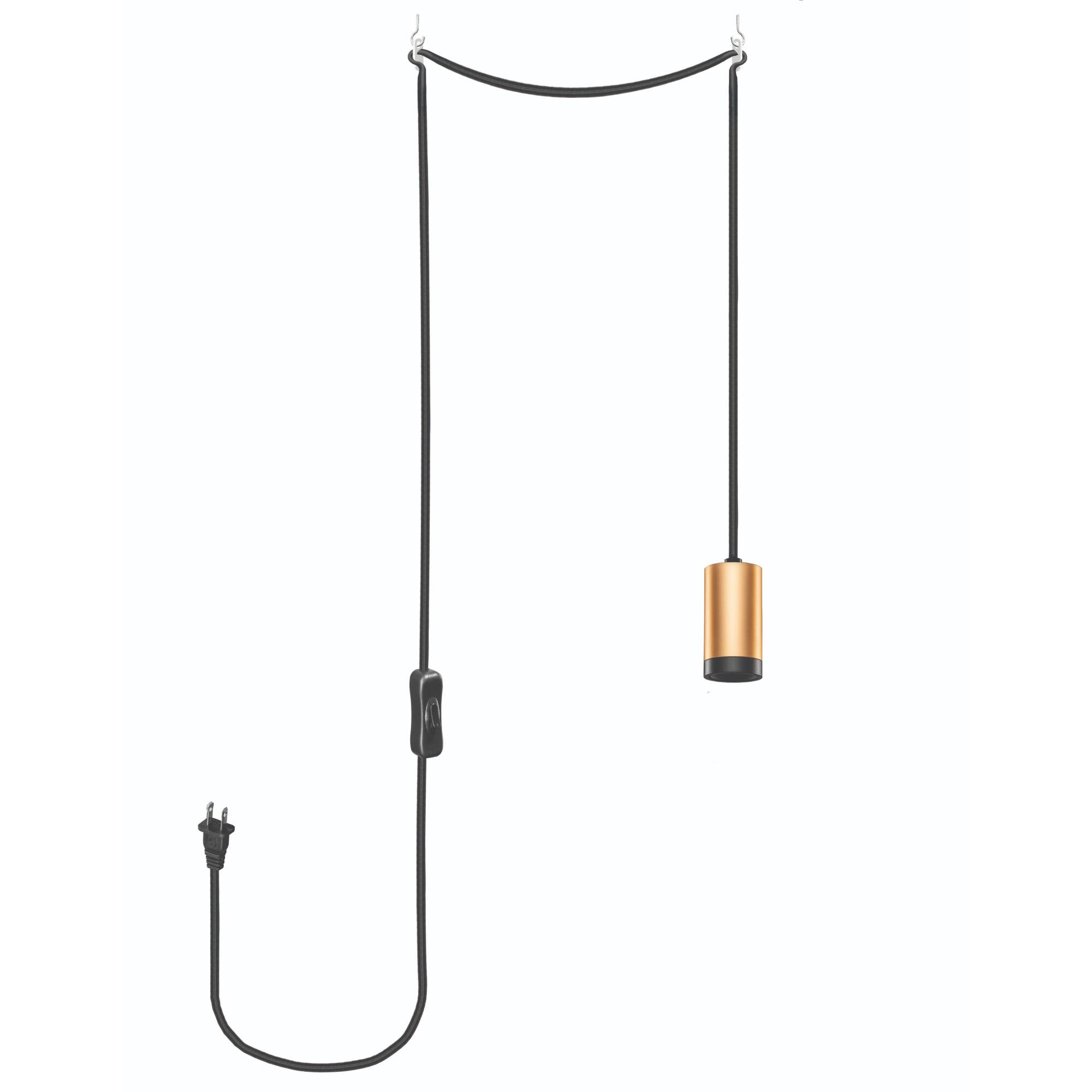 Front. Next Glow - DIY Vintage Pendant Light Cord Kit with Switch & Plug (Up to 10ft) - Brass, Black.
