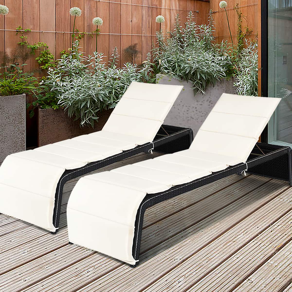 Gymax - 2PCS Adjustable Rattan Recliner Chaise Lounge Chair w/ Cushion Outdoor Patio - Black price history on PriceWatchPro
