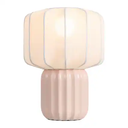 Front. Jonathan Y - Leola 10 in. Modern Contemporary Ceramic Fluted Mini with Ribbed Cocoon Pumpkin Shade LED Table Lamp, Light Pink/White - Light Pink.