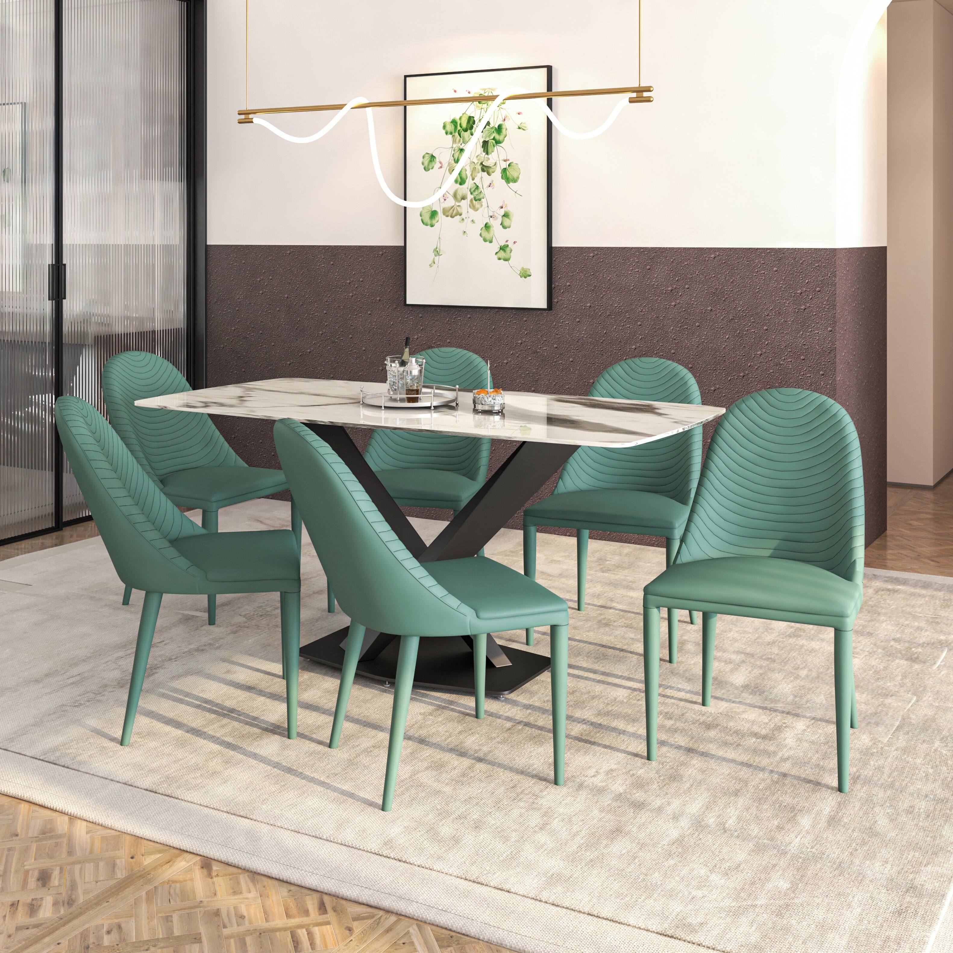 Left. LeisureMod - Seville 2-PCS Modern Faux Leather Dining Chair, Cushioned Ribbed Accent Side Chair - Green.