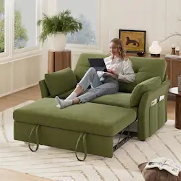 Dyonery - 3-in-1 Convertible Sofa Bed, Pull Out Sleeper Sofa with Side Pocket,Green - Green