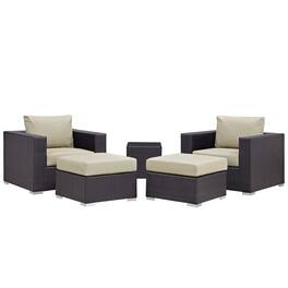 Modway - Convene 5-Piece Outdoor Patio Sectional Set with Cushioned Seats and Armrests - Espresso Beige